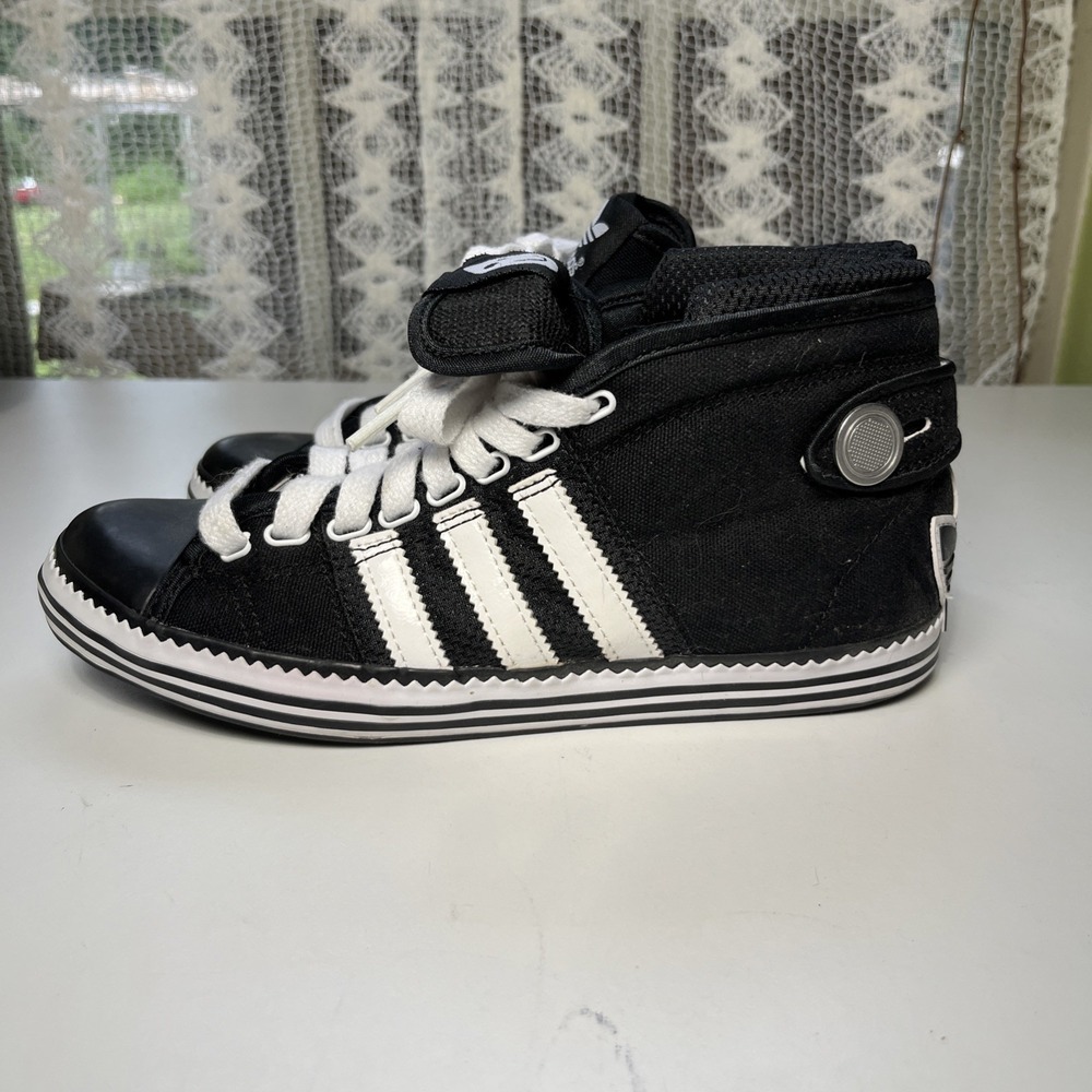 Adidas Vanity Vulc Sneakers Womens Size 6 Black Trefoil Retro Mid Top Shoes - Picture 3 of 9